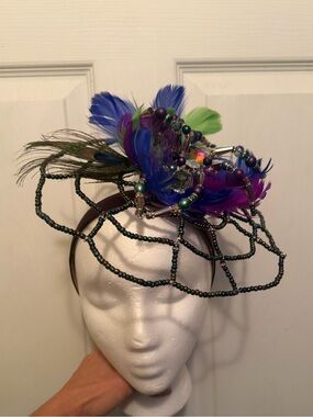 One of a kind handmade bead and wire spider web Halloween fascinator